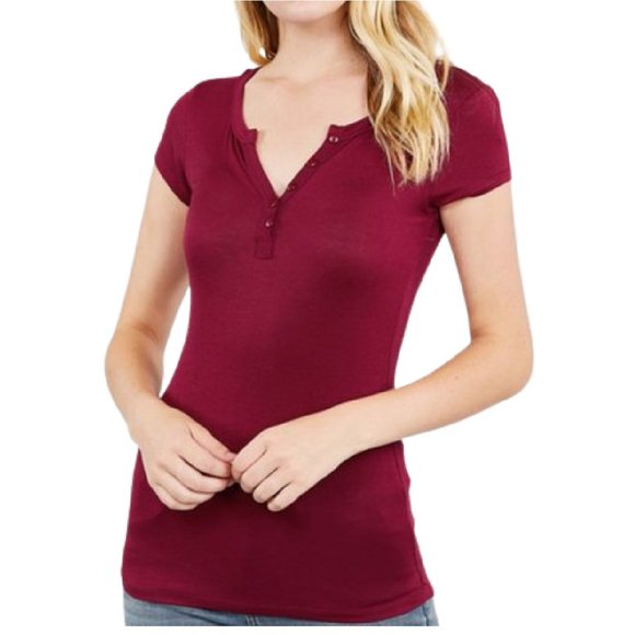 NWT-Women's Button Placket Rayon Top, Ruby Wine - Picture 1 of 2